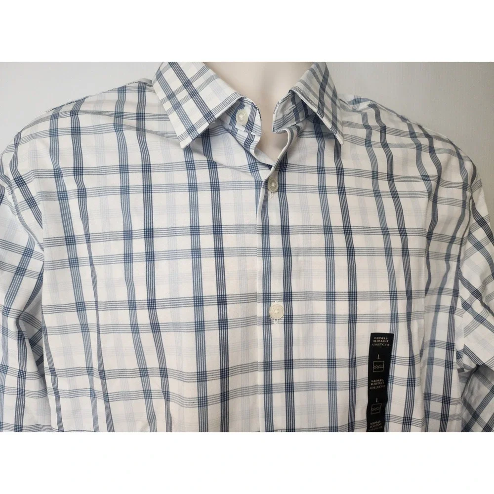 Banana Republic Mens Athletic Fit Blue White‎ Plaid Shirt Large NWT